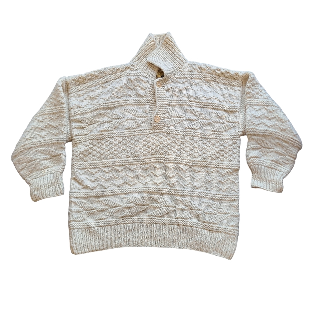 Woolies Sweater Mens XL Handmade Vintage Chunky 100% Wool Beige Handmade